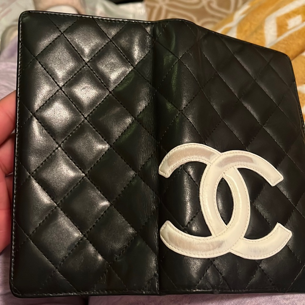 Chanel Lambskin Quilted Cambon Yen Wallet Black and White
